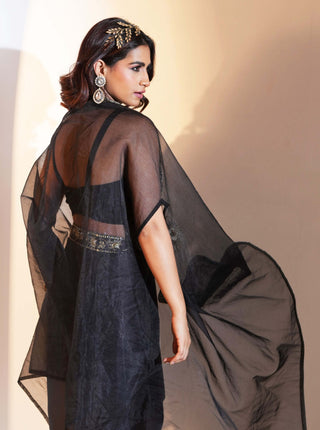 Aria black drape skirt with bustier and cape