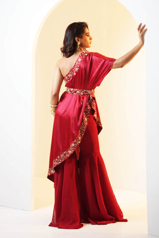 Seher maroon cape and sharara set