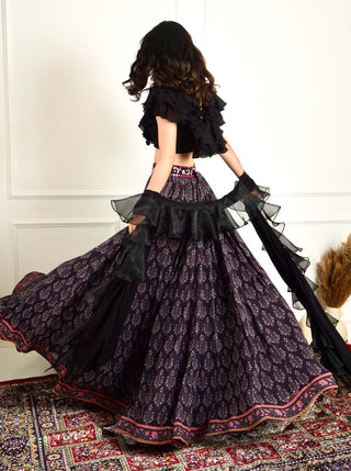 Imaara black ruffled blouse and lehenga set