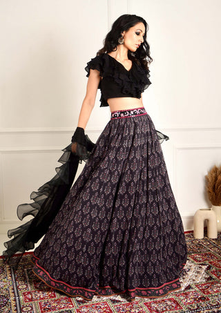 Imaara black ruffled blouse and lehenga set