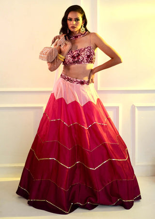 Celeste pink dupion ombre lehenga set