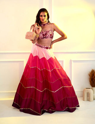 Celeste pink dupion ombre lehenga set