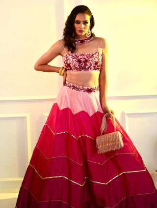 Celeste pink dupion ombre lehenga set