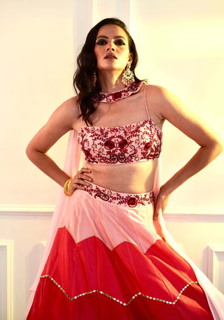 Celeste pink dupion ombre lehenga set