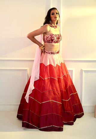 Celeste pink dupion ombre lehenga set