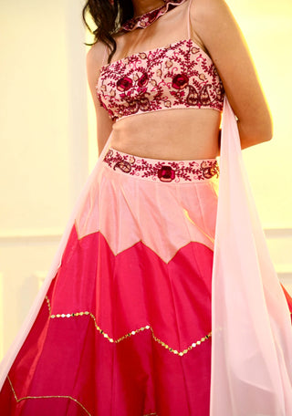 Celeste pink dupion ombre lehenga set