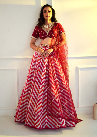 Myrah pink chevron lehenga set