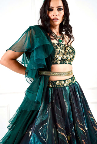 Meesha green marble print lehenga set