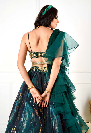 Meesha green marble print lehenga set