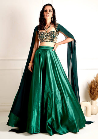 Meera green blackout satin lehenga and blouse