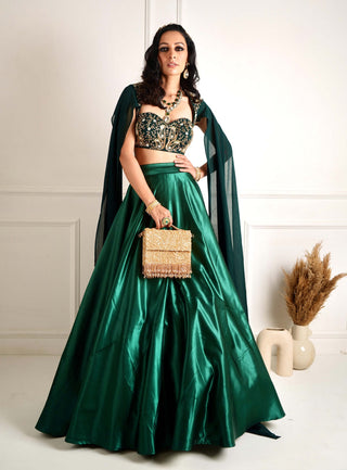 Meera green blackout satin lehenga and blouse