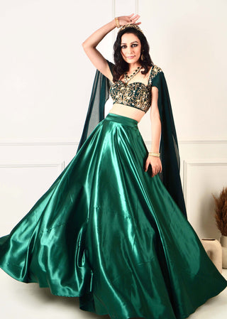 Meera green blackout satin lehenga and blouse