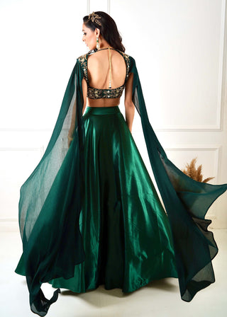 Meera green blackout satin lehenga and blouse