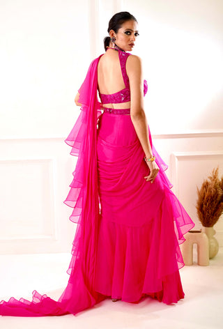 Rosie pink ruffle saree set