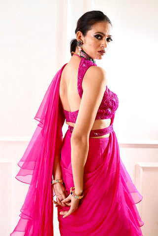 Rosie pink ruffle saree set