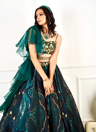 Meesha green marble print lehenga set