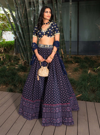 Arshiya navy blue embroidered lehenga set