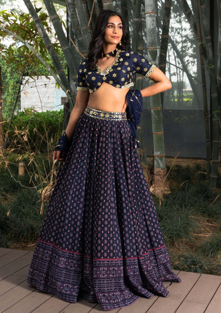 Arshiya navy blue embroidered lehenga set