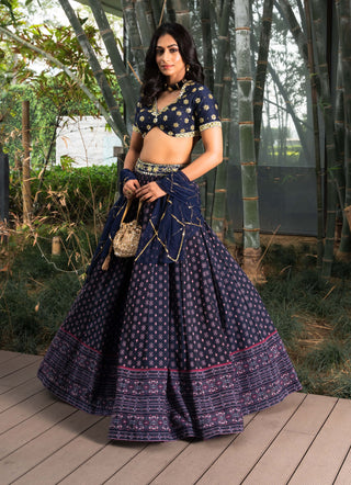 Arshiya navy blue embroidered lehenga set