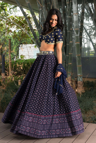 Arshiya navy blue embroidered lehenga set