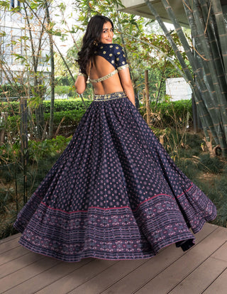 Arshiya navy blue embroidered lehenga set