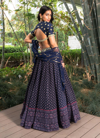 Arshiya navy blue embroidered lehenga set