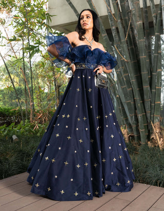 Aarzu navy blue ruffled gown