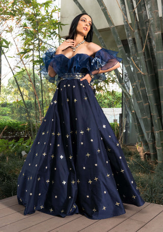 Aarzu navy blue ruffled gown