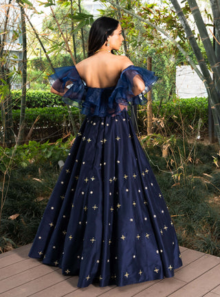 Aarzu navy blue ruffled gown