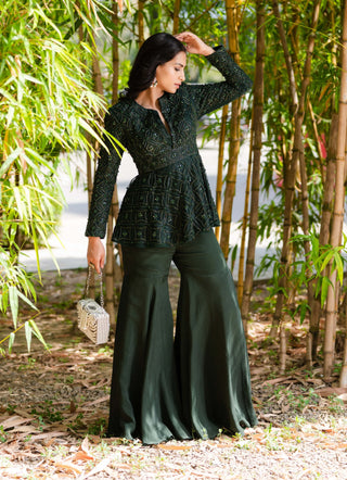 Tarah dark green sharara set