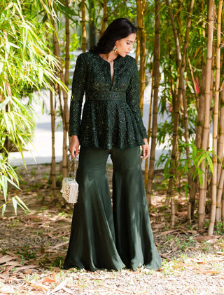 Tarah dark green sharara set