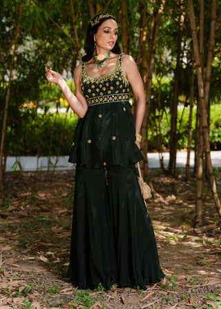 Aisha dark green sharara set