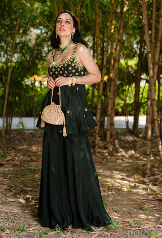 Aisha dark green sharara set