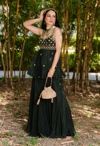 Aisha dark green sharara set