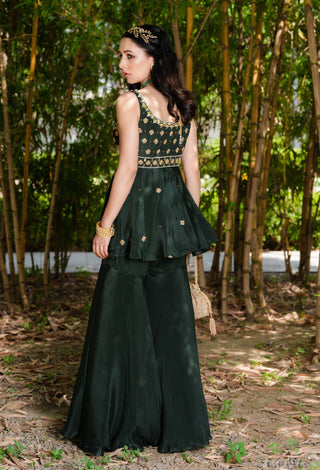 Aisha dark green sharara set