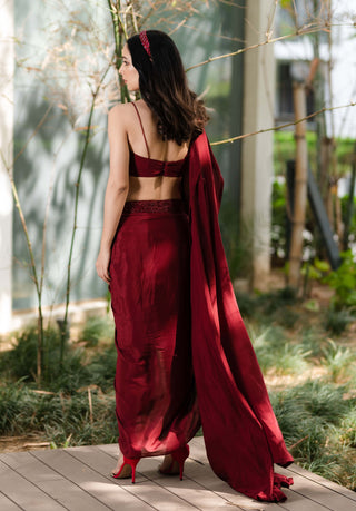 Arna maroon drape skirt and cape set