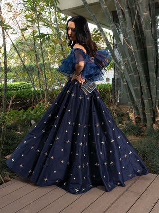 Aarzu navy blue ruffled gown