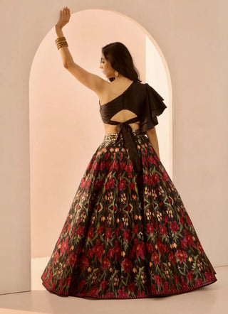 Kayaa black floral lehenga and blouse