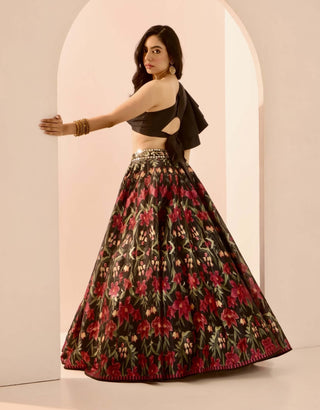 Kayaa black floral lehenga and blouse