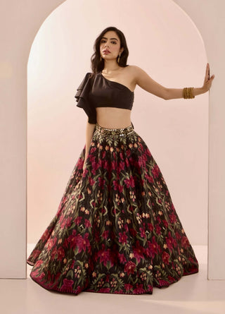 Kayaa black floral lehenga and blouse