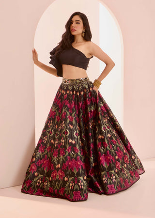 Kayaa black floral lehenga and blouse