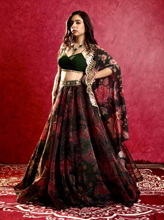 Naisha green floral lehenga set