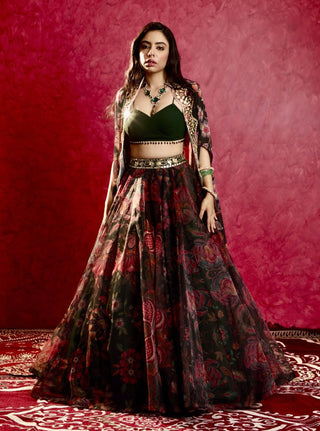 Naisha green floral lehenga set