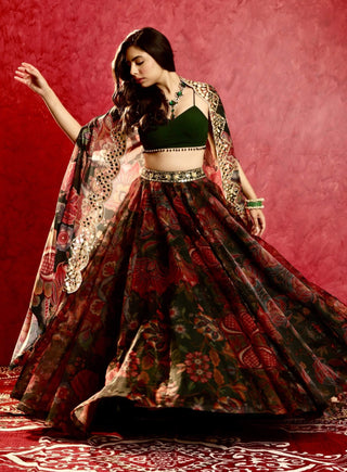 Naisha green floral lehenga set