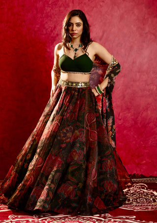 Naisha green floral lehenga set