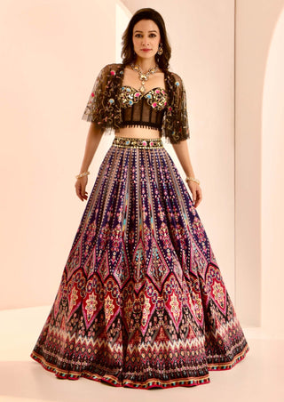 Sanjh multicolor embroidered lehenga and cape set