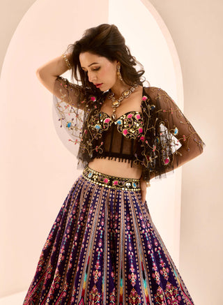 Sanjh multicolor embroidered lehenga and cape set