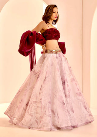 Ruby purple white lehenga set