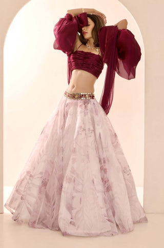 Ruby purple white lehenga set