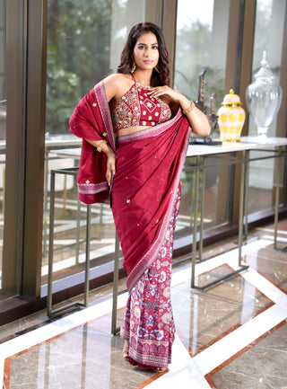 Maan maroon saree and blouse